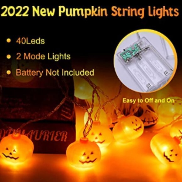 Halloween Decorations 19.7Ft 40LED Pumpkin String Lights, Battery Operated - Picture 2 of 4